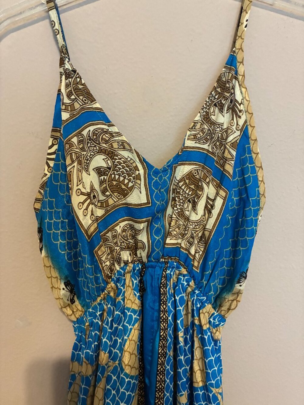 Island Blue and Gold Halter Dress